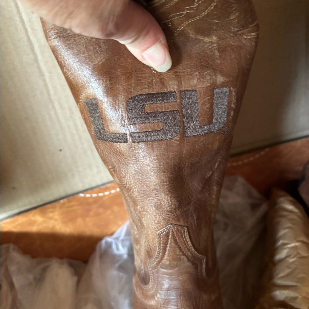Game day LSU Louisiana State embroidered Brown leather Boots 10D-nib - Picture 2 of 10